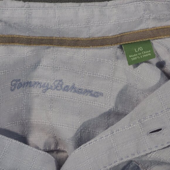 Tommy Bahama Shirt Mens Large Purple Check Monochrome Linen Beach Yacht Coastal - Picture 3 of 9